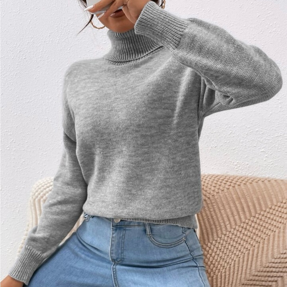 Cozy Gray Cowl Neck Sweater with Soft Knit Texture